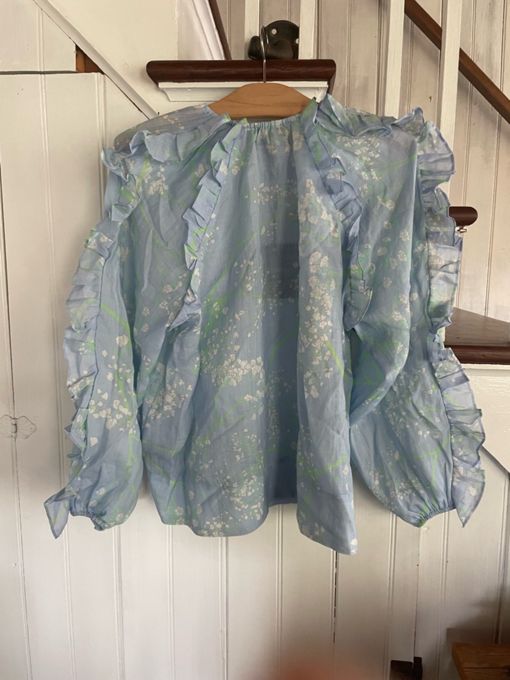 Cynthia Rowley Pastel Blue Floral Ruffle Blouse - Picture 7 of 9
